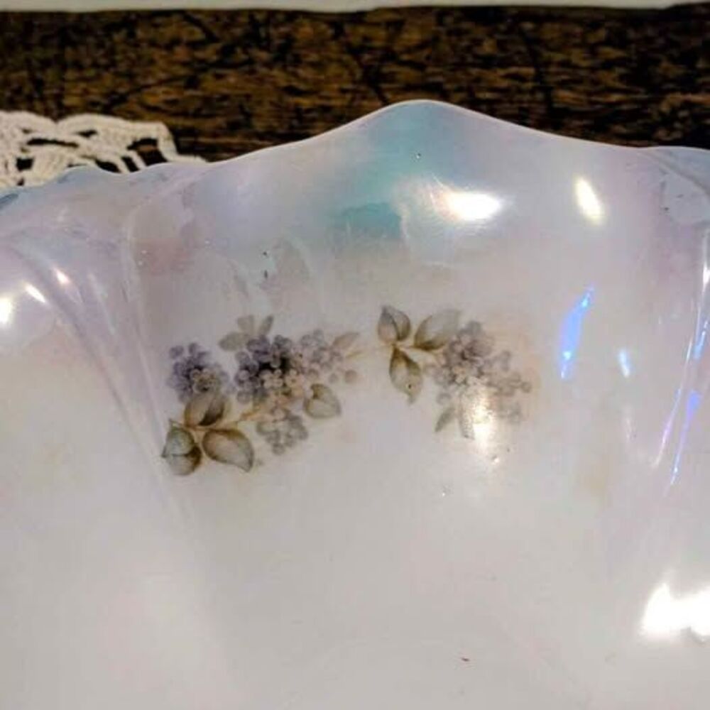 Antique Silesia Germany Lusterware Porcelain Serving Bowl Purple Lilac Floral 9" - Picture 3 of 9
